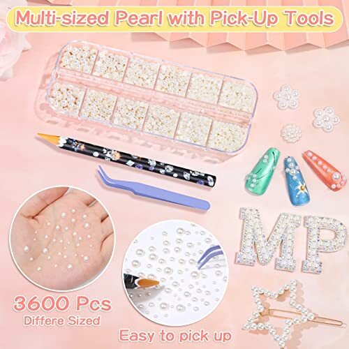 3600Pcs Face Gems Eye Pearls with Makeup Glue for Rhinestones, Half Pearls