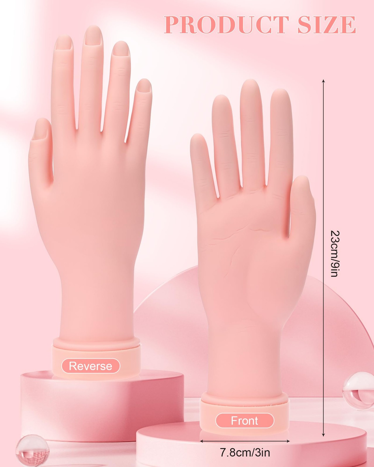 Practice Hand for Acrylic Nails Soft Touch Mannequin 8.99 x 3.07in, Pink