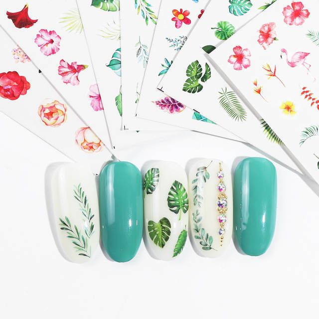 Nail Art Water Transfer Sticker Flower Leaves Butterfly Flamingo Bird Decals