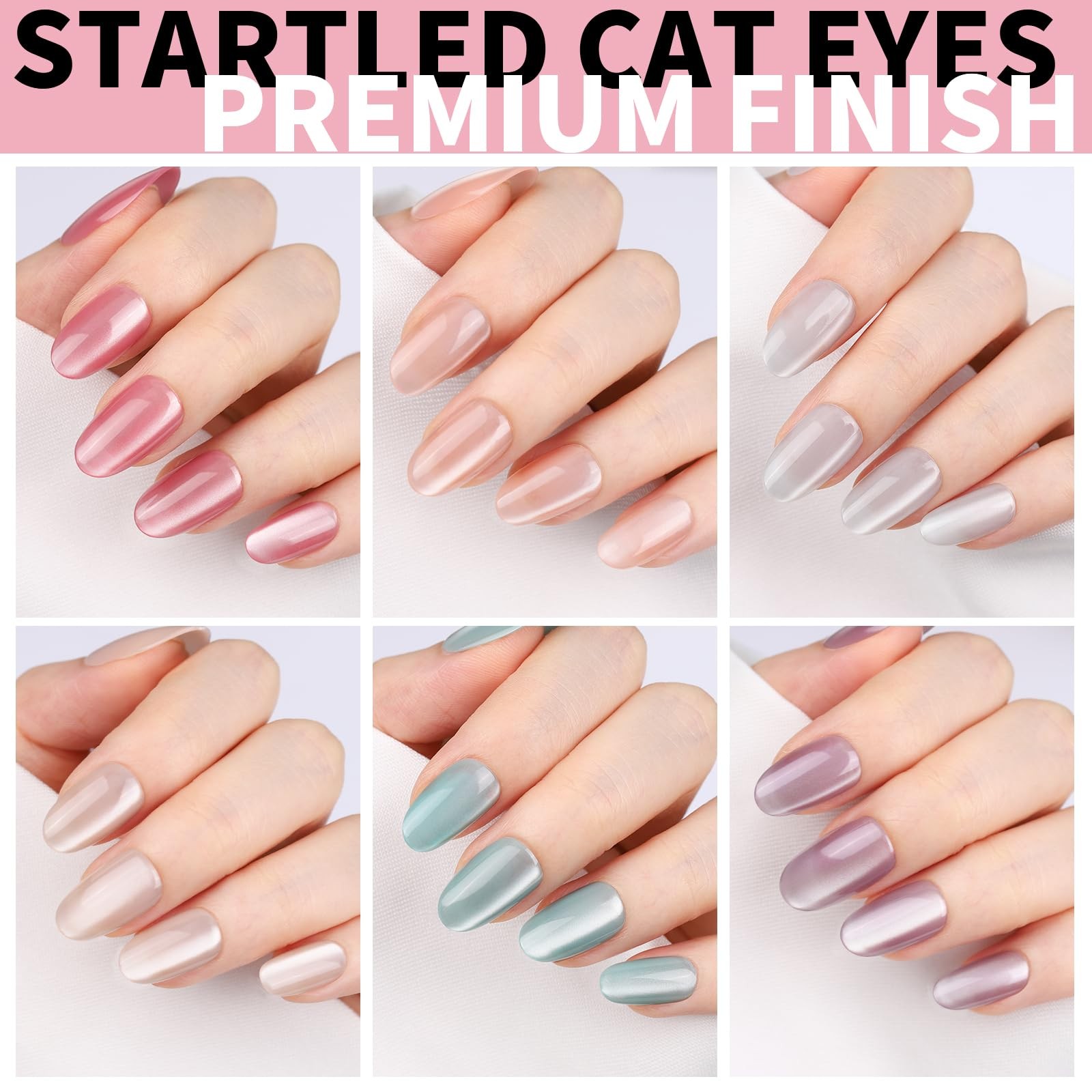 FANDAMEI 6 Colors Press On Nails Short Almond, Cat Eye Nails Short Oval, Natu…