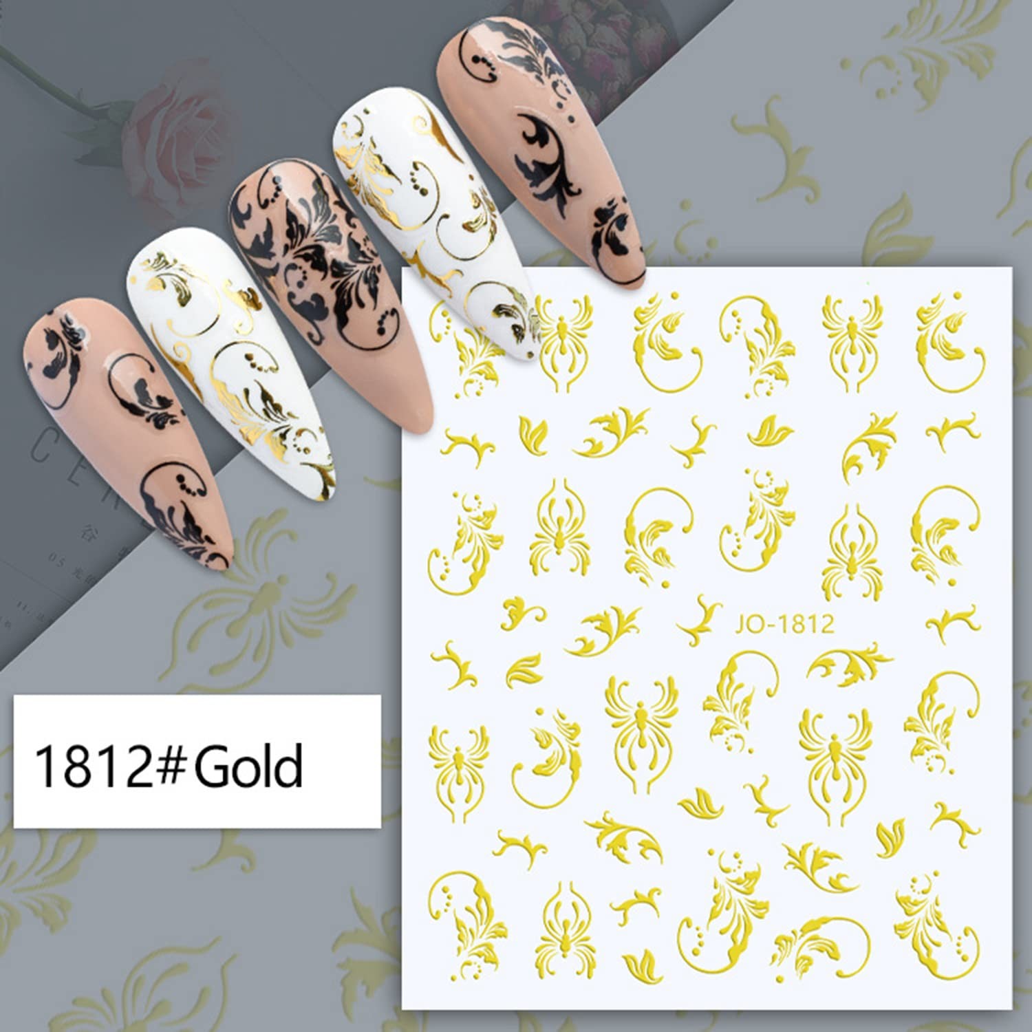 Holographic Gold Leaf Nail Art Stickers, Luxury Vine Nail Art Transfer Decals…