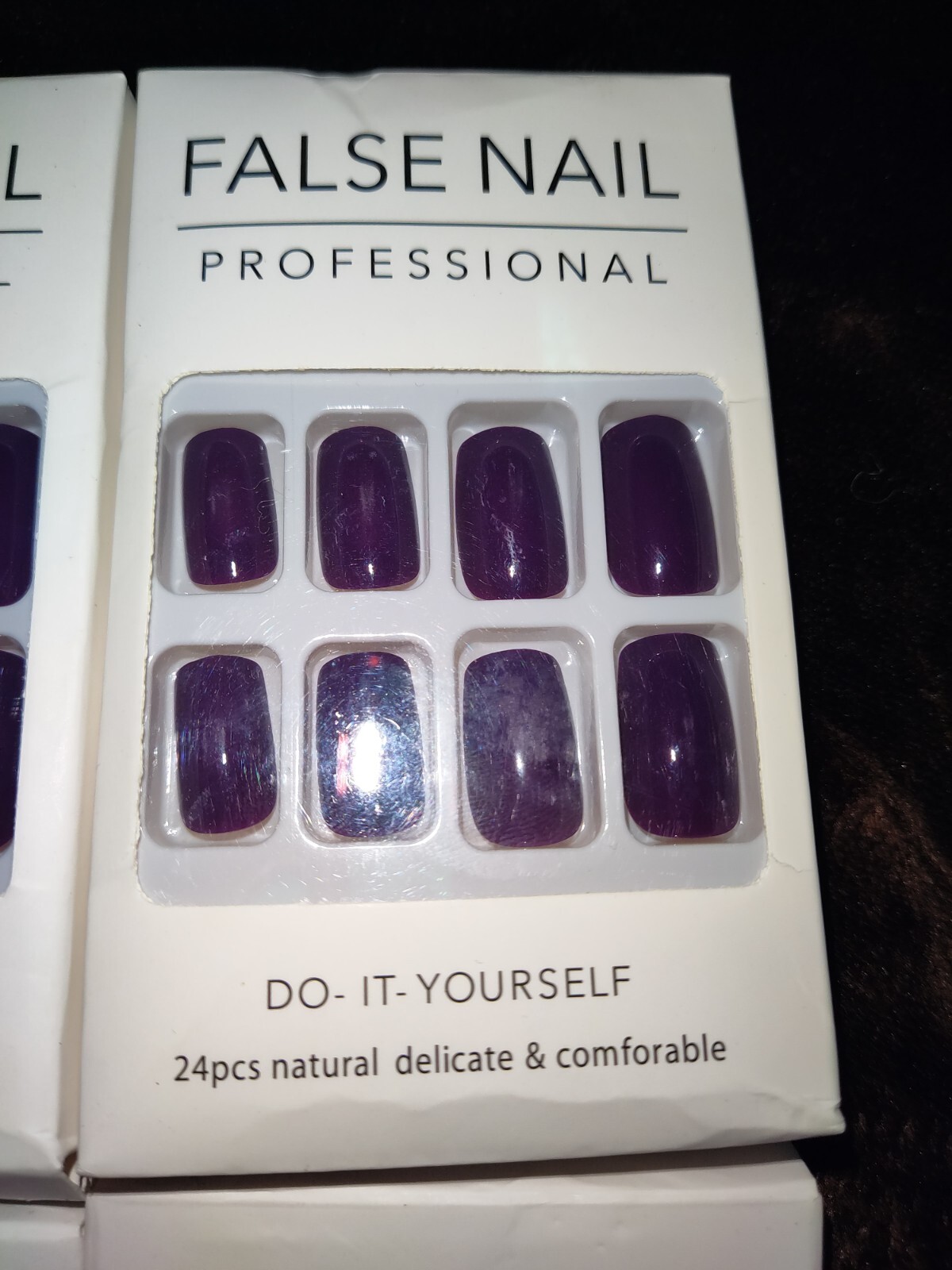 4 Packs 96 Pieces Nails Deep Purple Dark Red Medium Glossy Press On False Nails