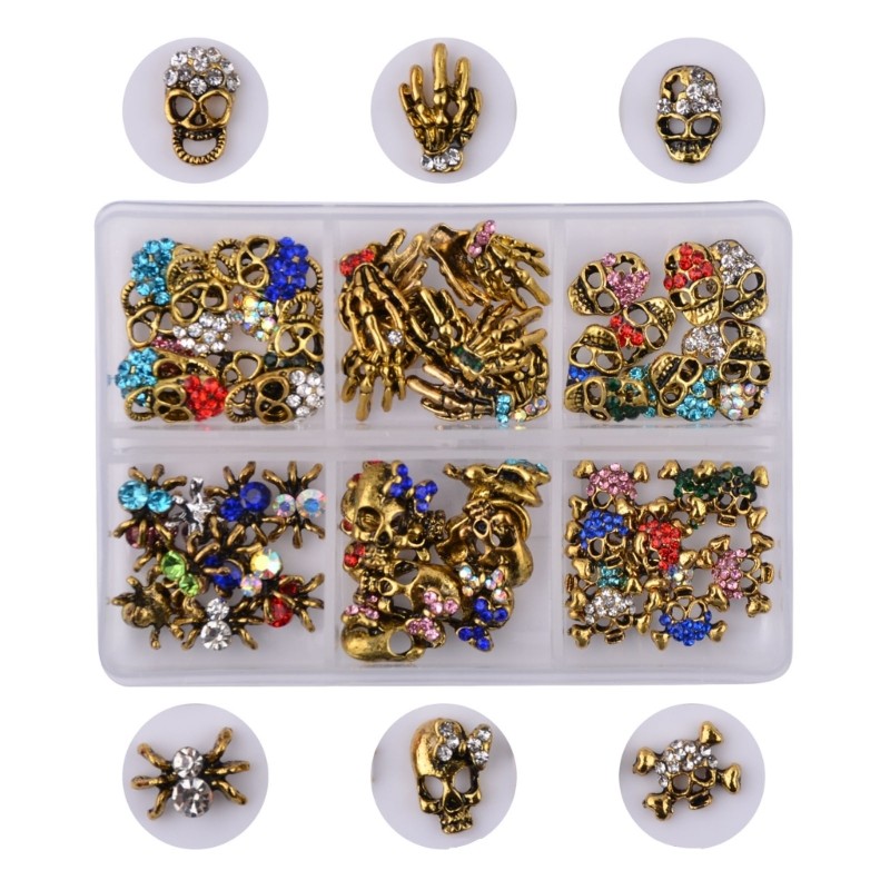 3D Halloween Nail Art Charms Alloy Nail Decoration Vintage Skeleton Bead