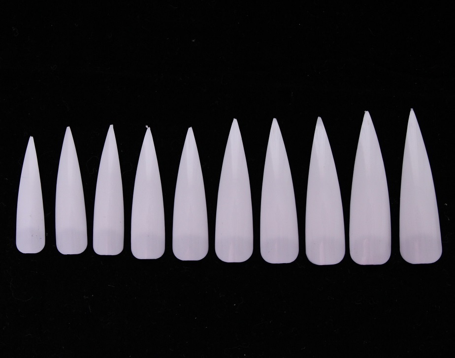 50pc Claw Nails Stiletto Tips with Divot False Fake Fingernails Long Clear White