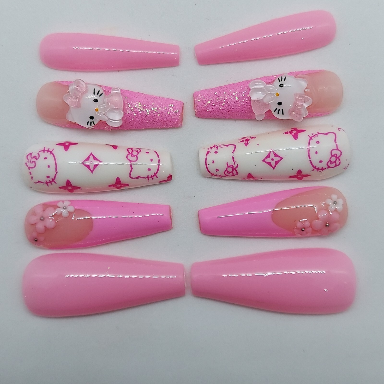 Pink Kawaii Hello Kitty Hello Kitty Foil Nails Pink French Nails Y2K Nails