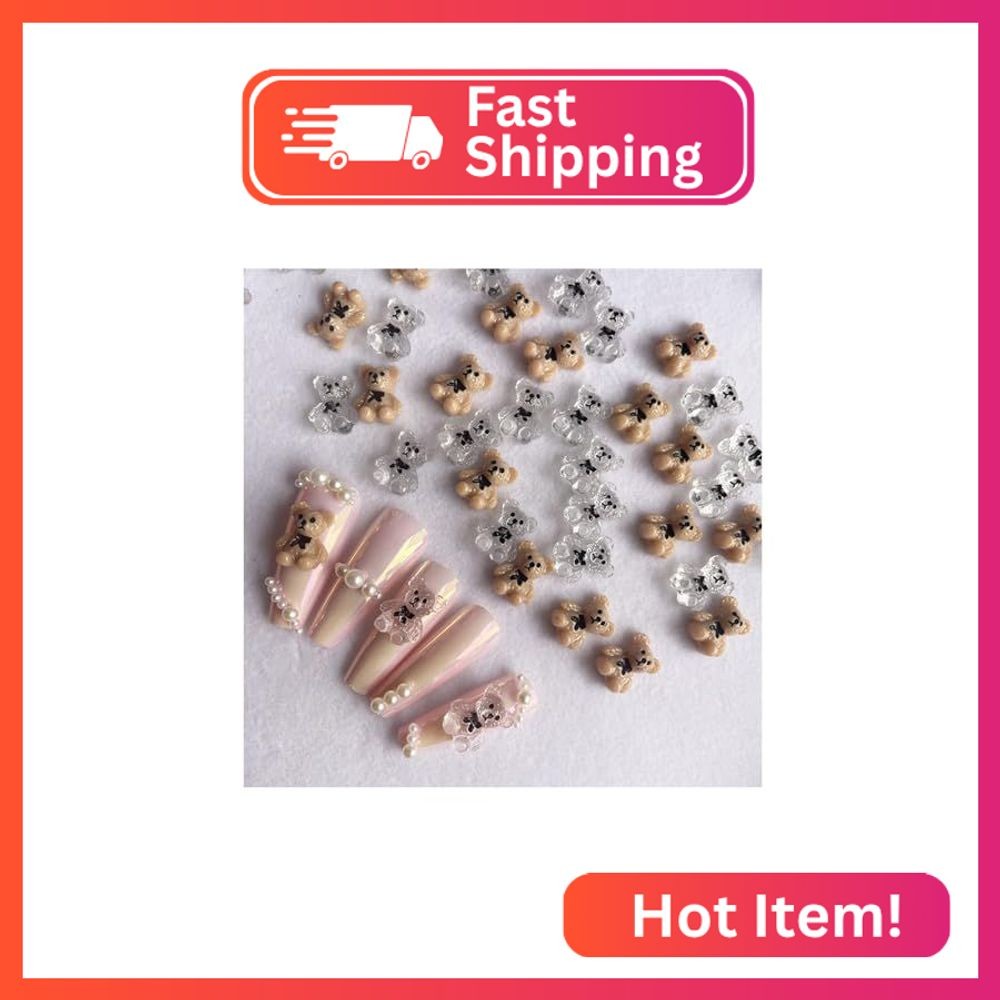 KINGVELLY 3D Cartoon Cute Teddy Bear Bow Tie Bear Nail Charm,Acrylic Nail Art DI