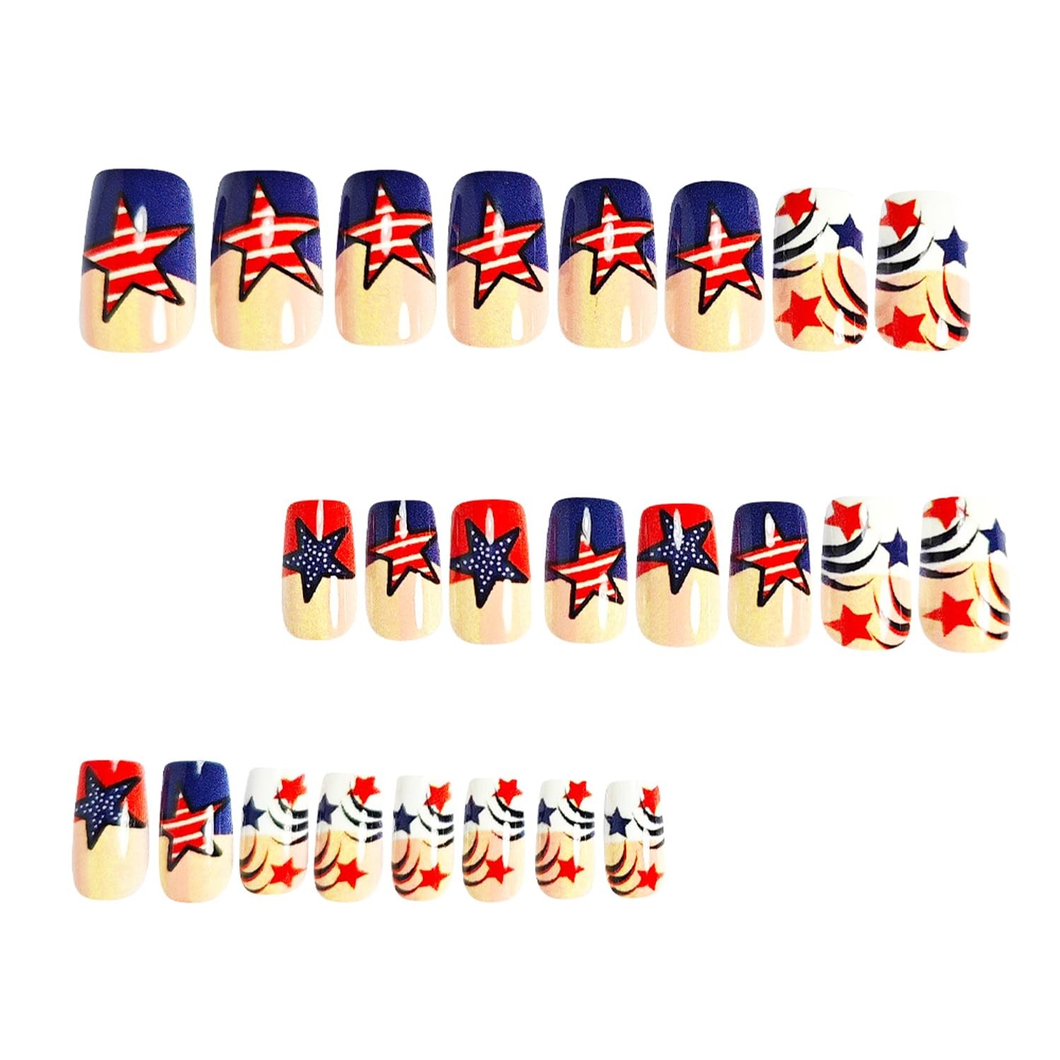 24pcs 4th of July Press on Nails Short Square Blue Red French Tip Fake Nails …