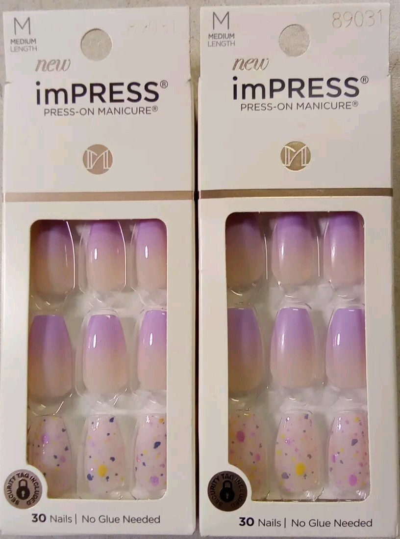 2 KISS imPRESS No Glue Mani Press-On Nails “All I Want” #89031 Purple, Medium
