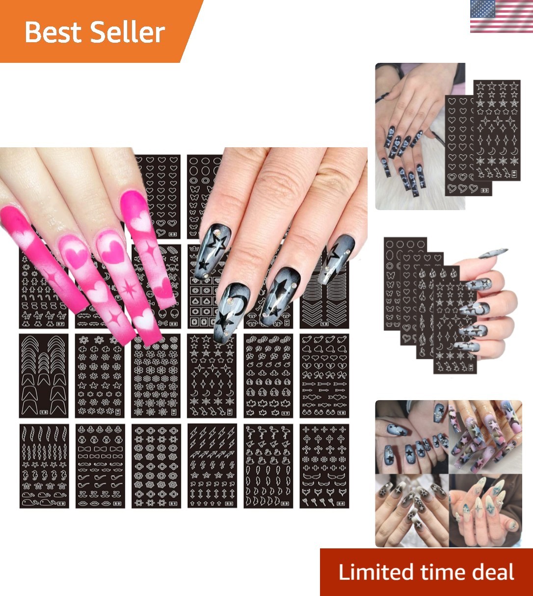 Creative Nail Art with 24 Sheets Airbrush Stencils – Stars, Hearts & Butterflies