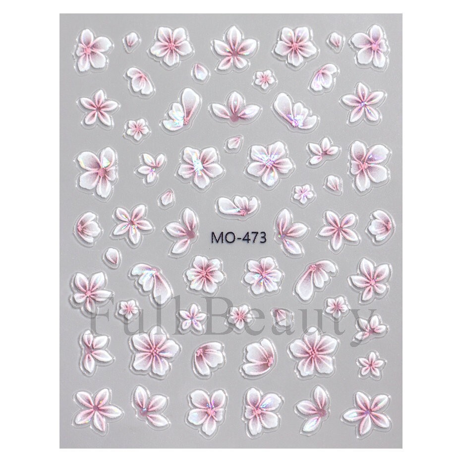 5D Red Pink Flower Camellia Nail Stickers Geometric Floral Butterfly Daisy Decal