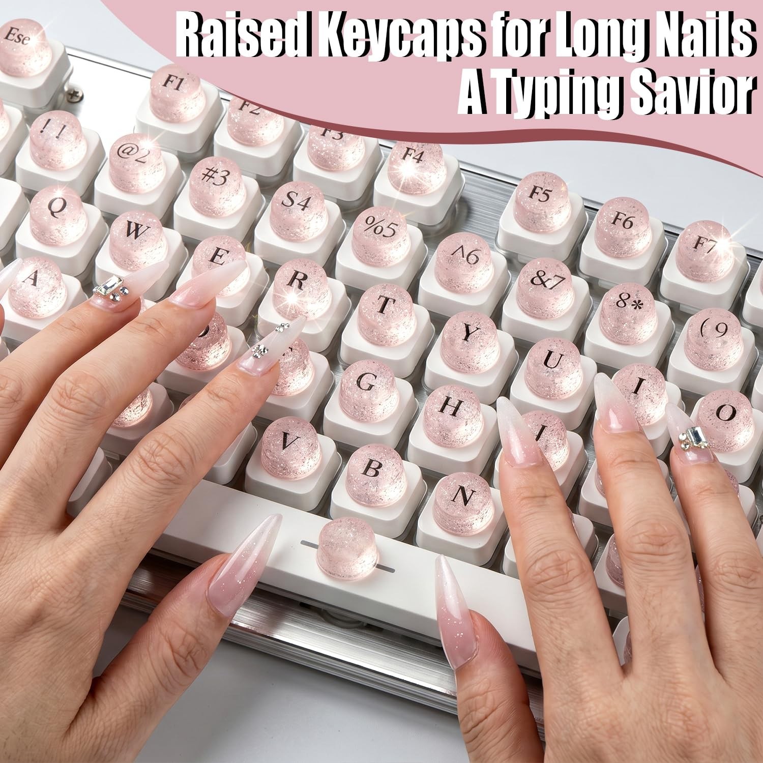 128Pcs Bling Keyboard Stickers, Self-Adhesive Nail Art Keycaps for PC/Laptop
