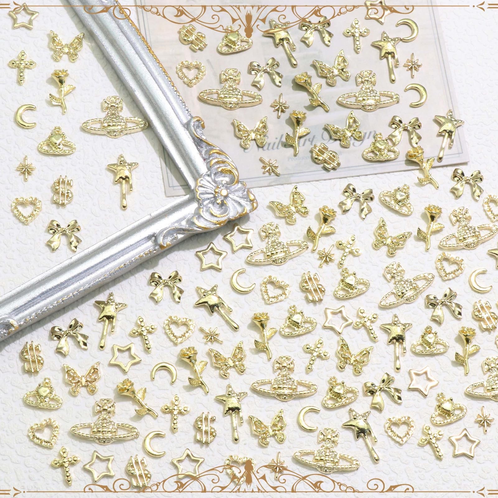 120PCS Gold Nail Charms 3D Bow Butterfly Charms for Nails 12 Styles Nail Jewe…