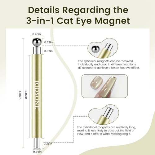 3-in-1 Cat Eye Magnet Nail Art Tool,Cylindrical & Ball Magnet Nail Art Metal