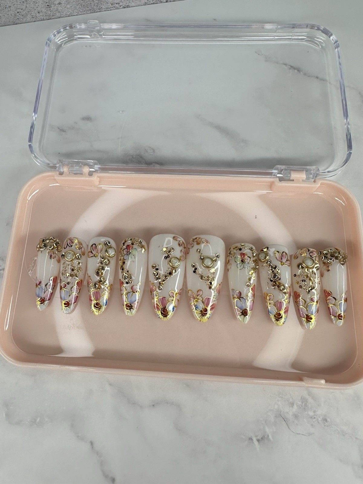 Handmade Custom Press On Nails, Long Almond Size Medium