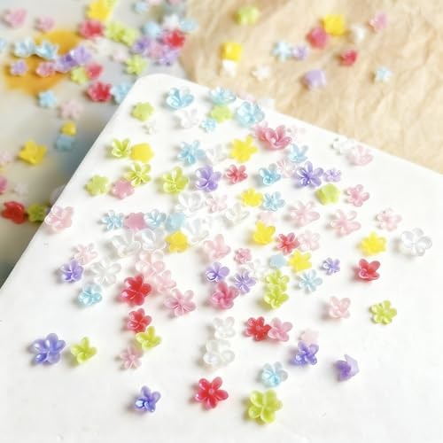 300Pcs Flower Nail Art Charms 3D Flowers for Nails Random Color multicolored