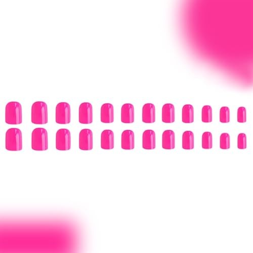 Hot Pink Press on Nails Short Square Fake Nails Solid Color False Nail Design
