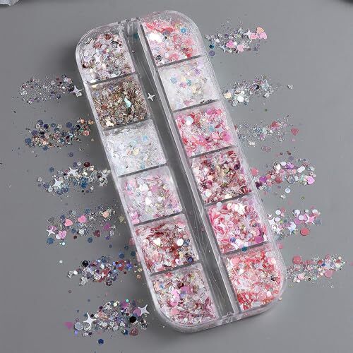 12 Grids Mixed Star Fragment Nail Art Glitters Sequins Holographic Heart stars