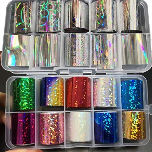 30 Rolls Holographic Nail Foil Stickers & Strip Tape – Silver Laser Nail Art Dec