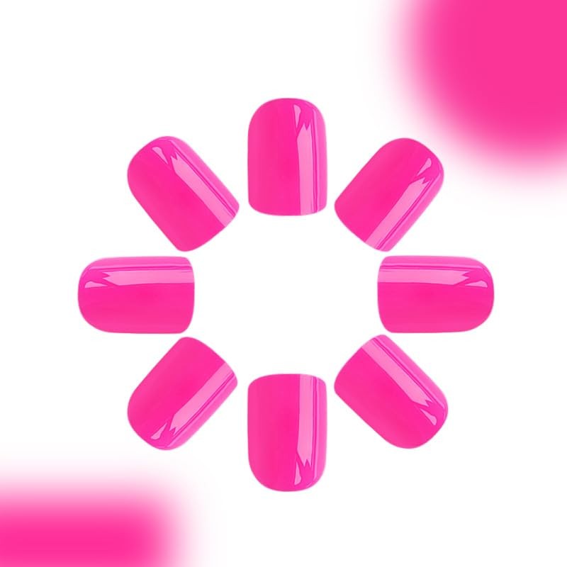 Hot Pink Press on Nails Short Square Fake Nails Solid Color False Nail Design