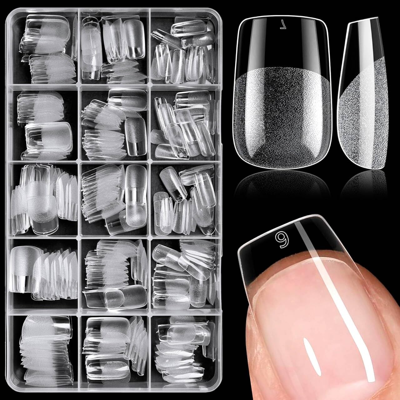 360Pcs Short Square Nail Tips, 15Sizes Square Nails Tips Clear Press on Nails…