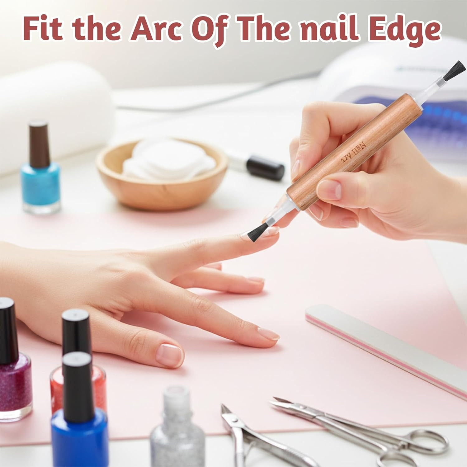 51Pcs Nail Polish Brush Replacement with Wood Handle, Disposable Dip Powder & Li