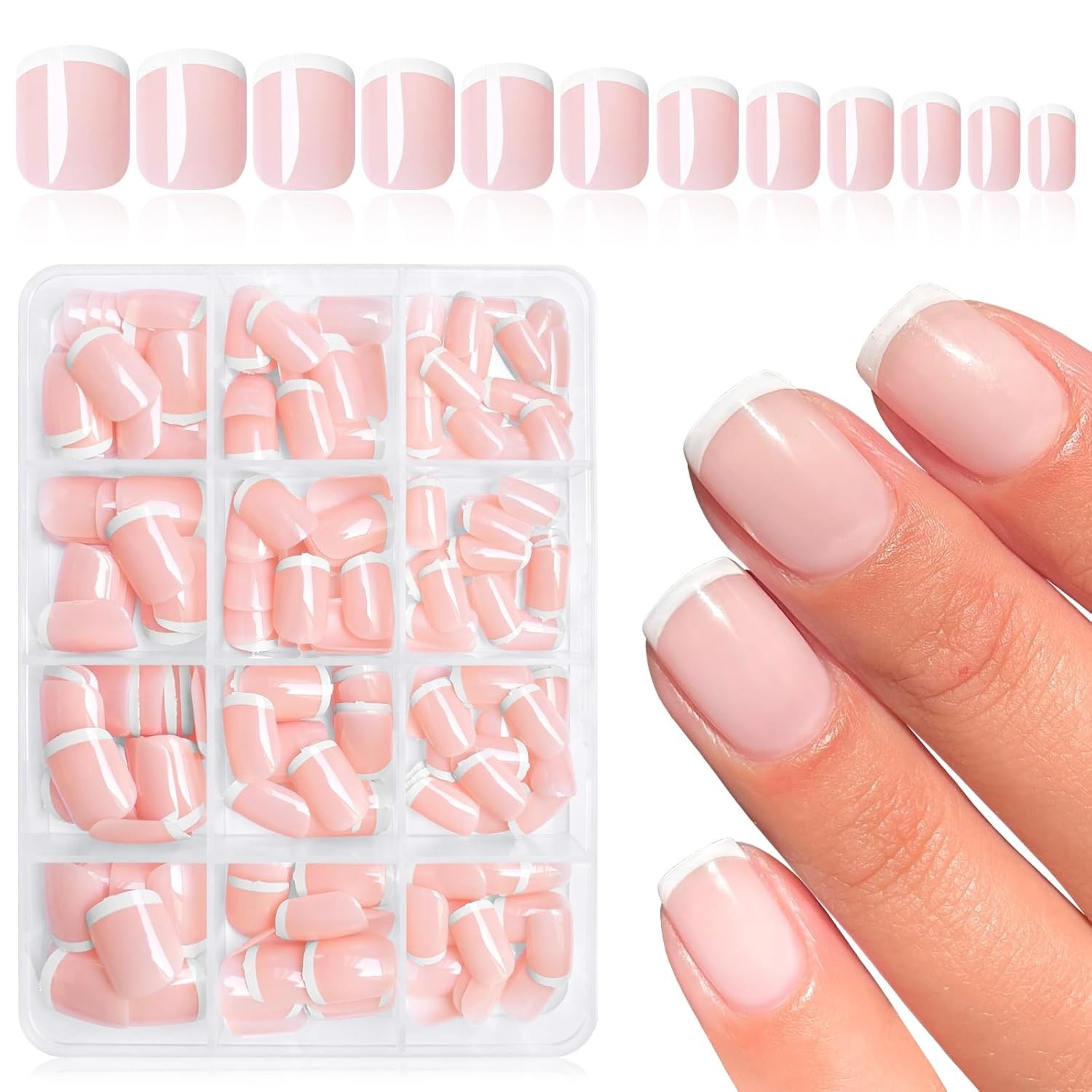 240Pcs French Tip Press on Nails Short White French Nails Press on Square Fake