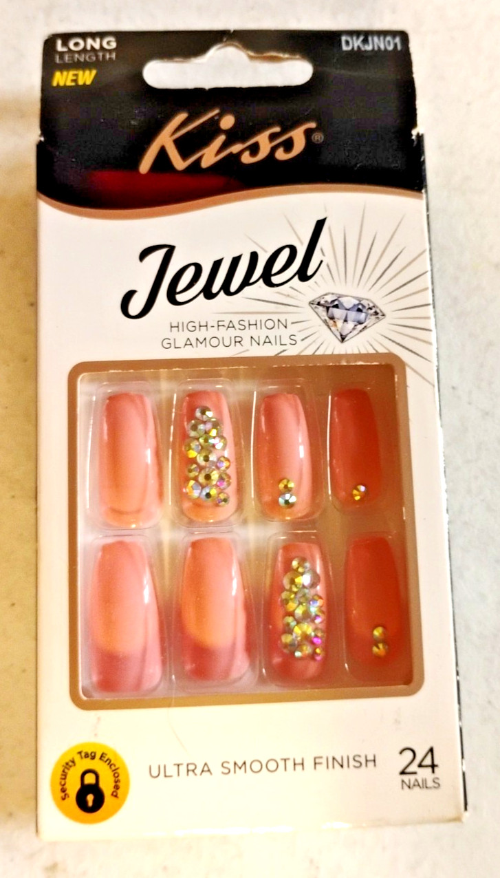 Kiss Jewel High Fashion Nails Long Length 24 Nails