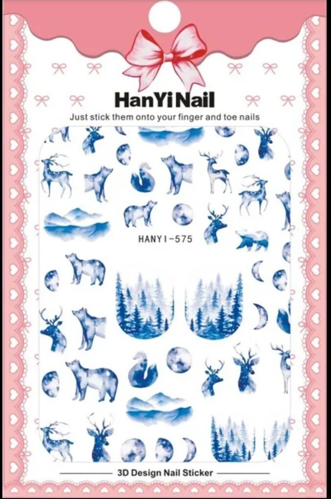 Blue Bear and Deer, Moon Nail Art Stickers Decals