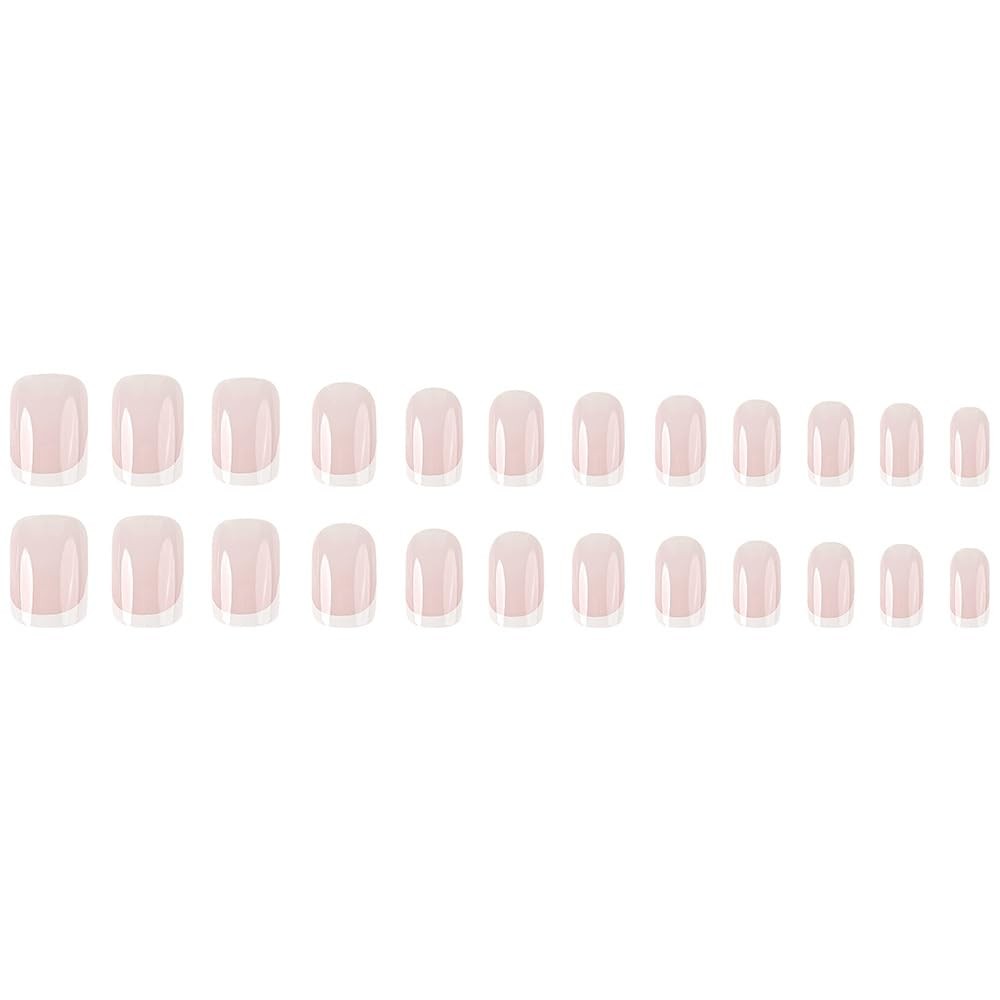 White French Tip Press on Nails – Short Square Light Pink Fake Nails, Glossy …