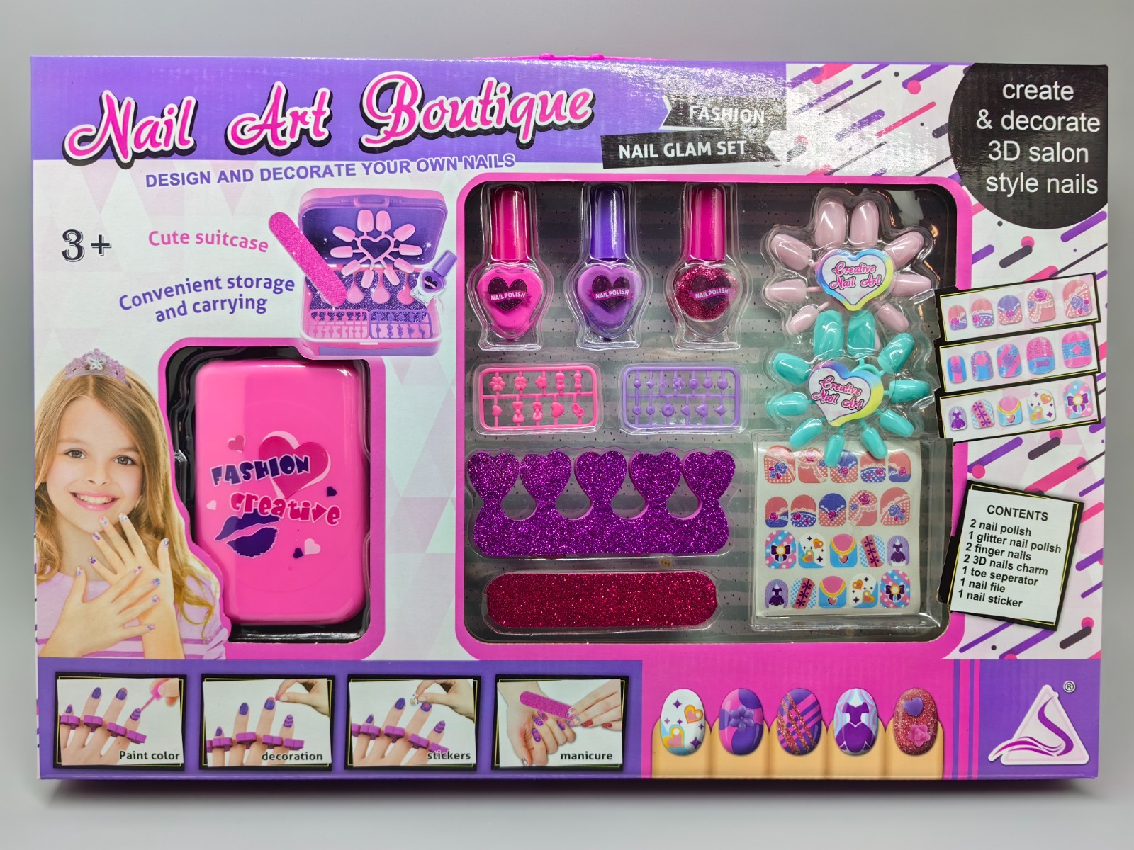 Kids Nail Art Boutique Fashion Nail Glam Set for Girls DIY 3D Salon present