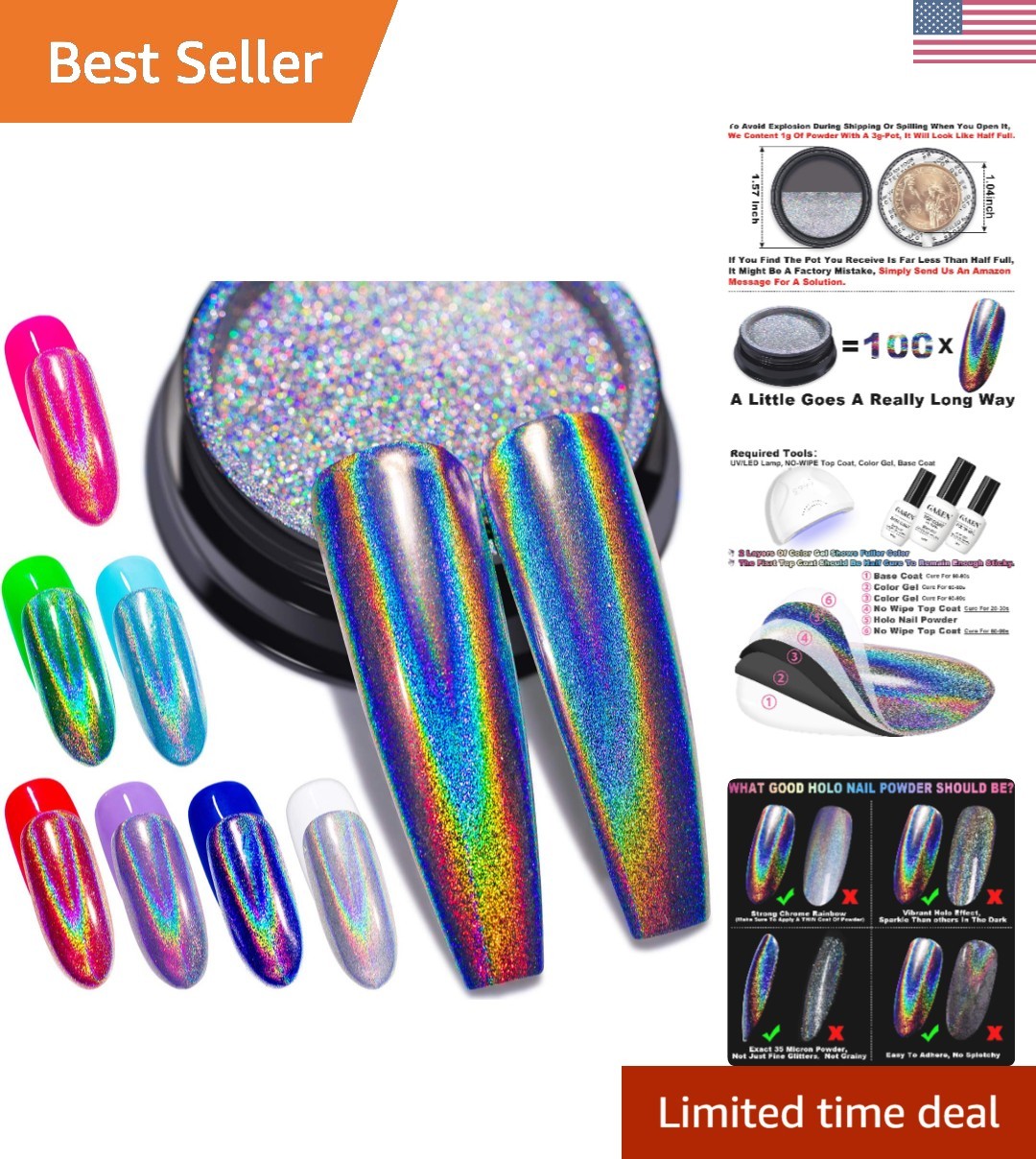 Holographic Nail Polishing Powder Fine Rainbow Holo Unicorn Mirror Laser Effe…