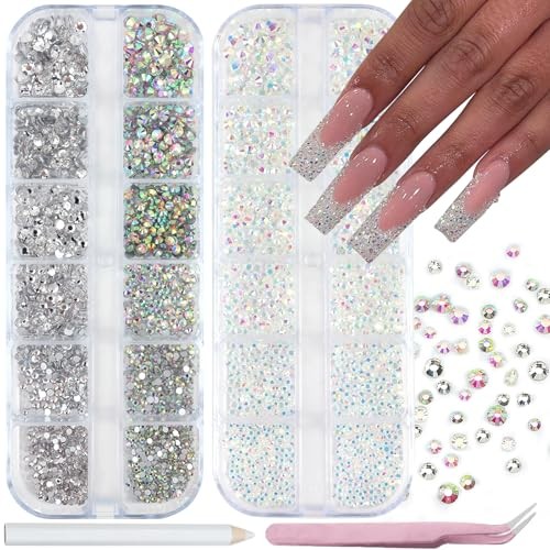 Transparent AB Nail Art Rhinestones Flatback Nail Charms Mixed Size 05-Colorful