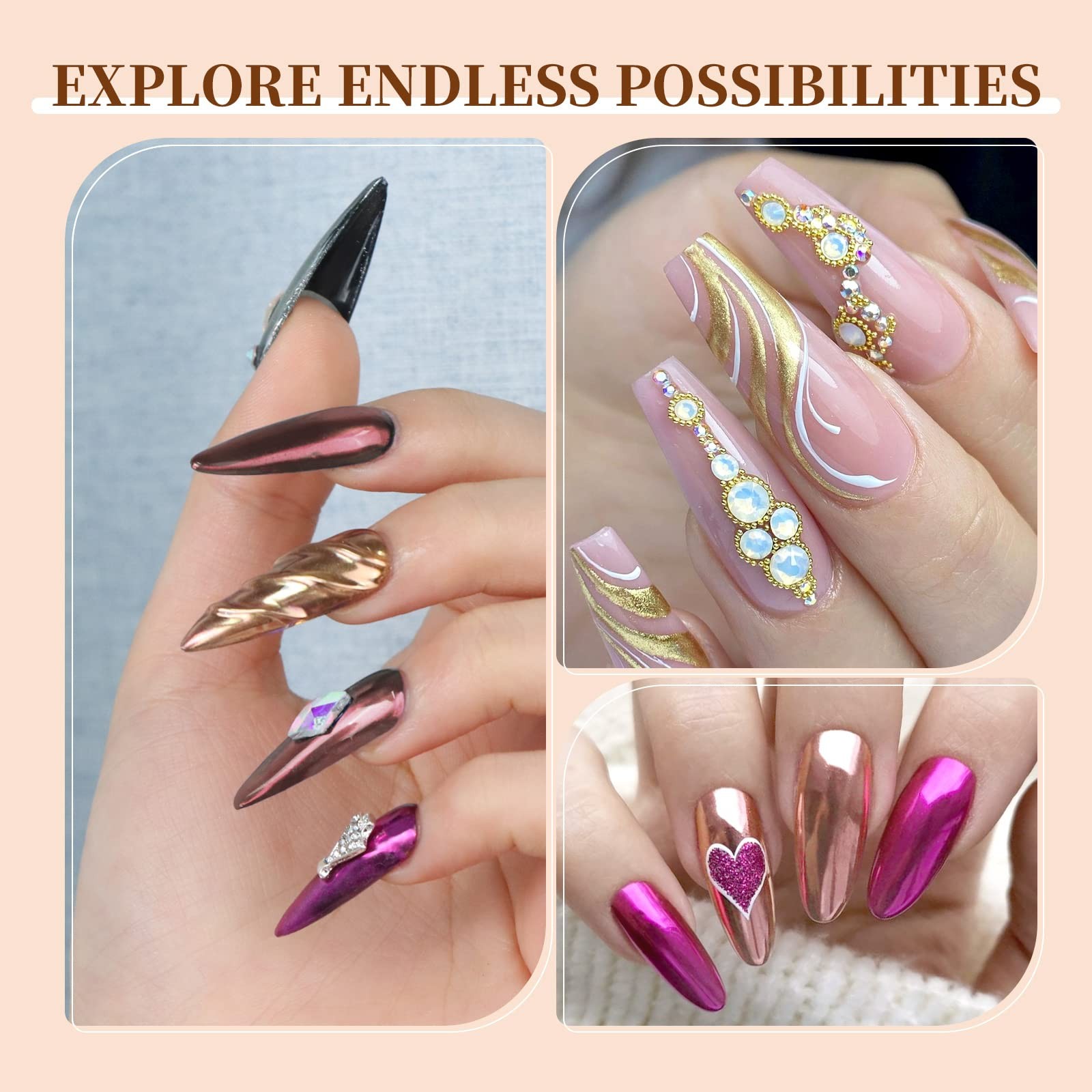 SAVILAND Mirror Gold Chrome Nail Powder Set, 6 Colors | Ultra-Fine Grain-Free…