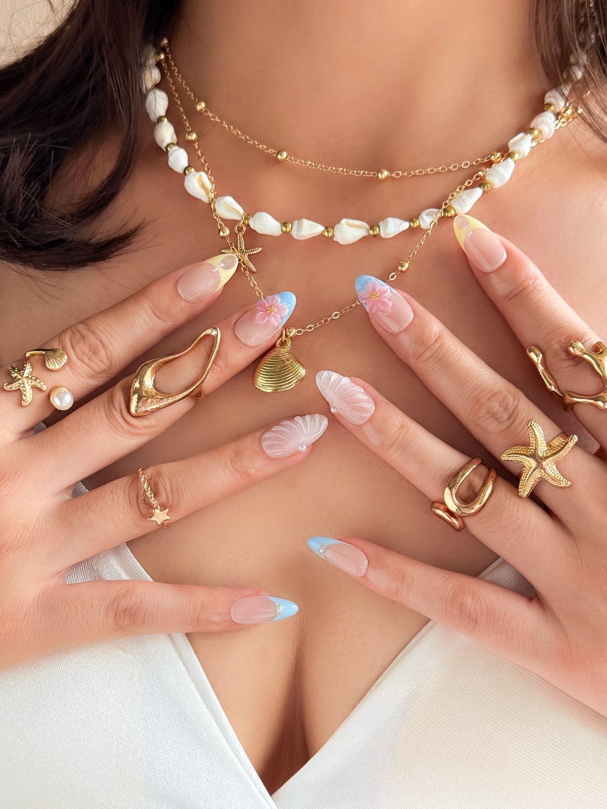 🌙 Luna Nails【Pearl Lagoon】Press-On Nails | Handmade Reusable 10-Piece Set