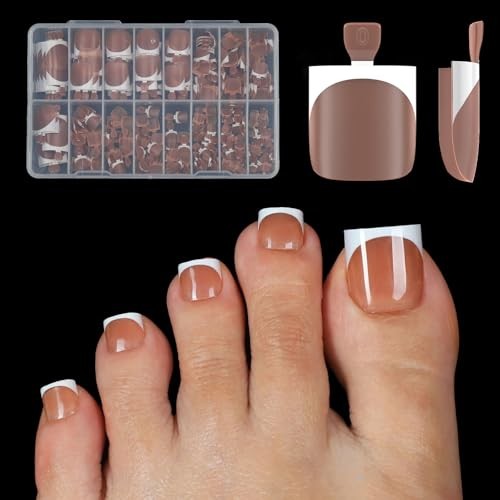 300 Pcs French Tip Toe Nail Tips Press on- Real Square Gel Nail Brown French