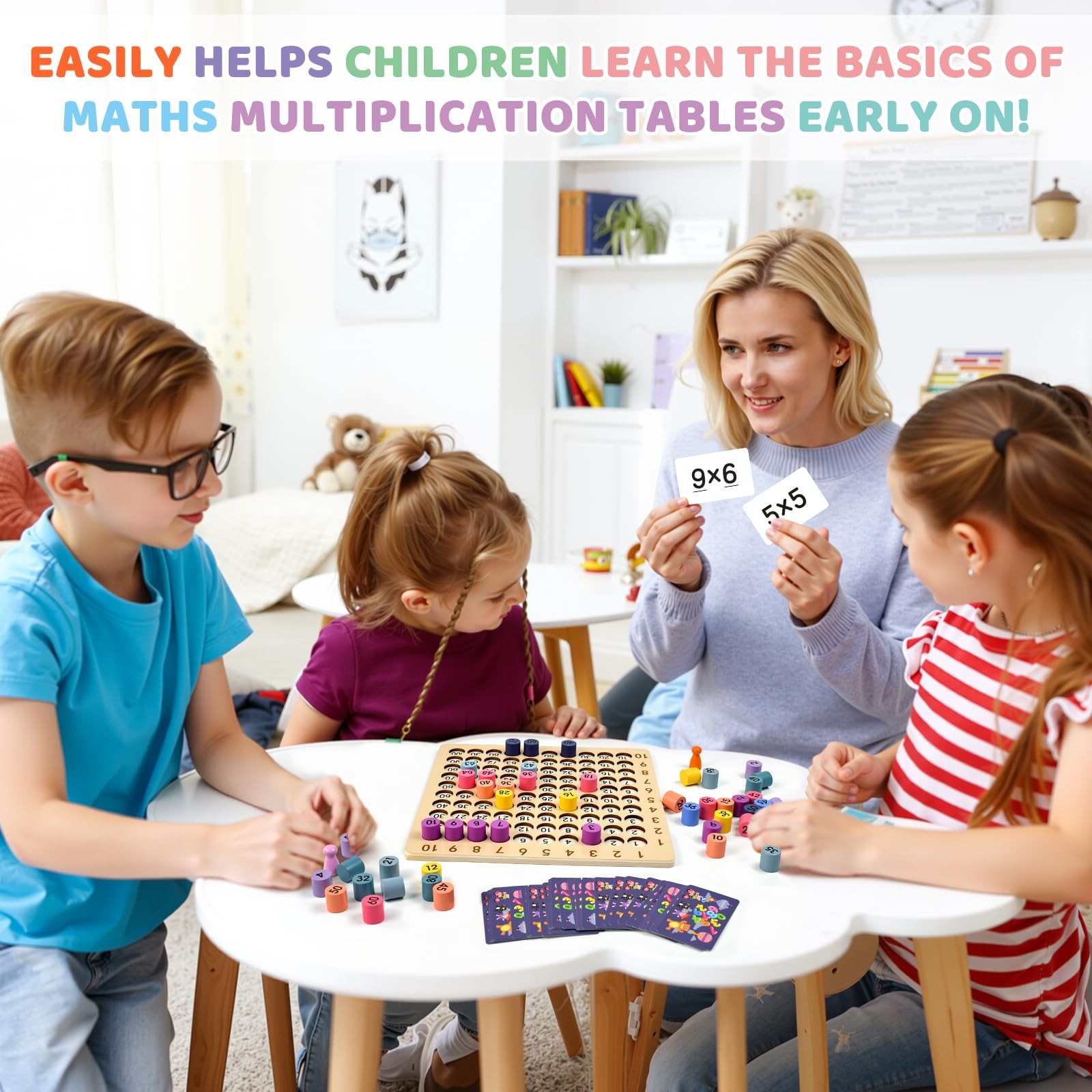 BUZIFU Wooden Montessori Multiplication Board Game: Math 9.2 x 9.4 inches