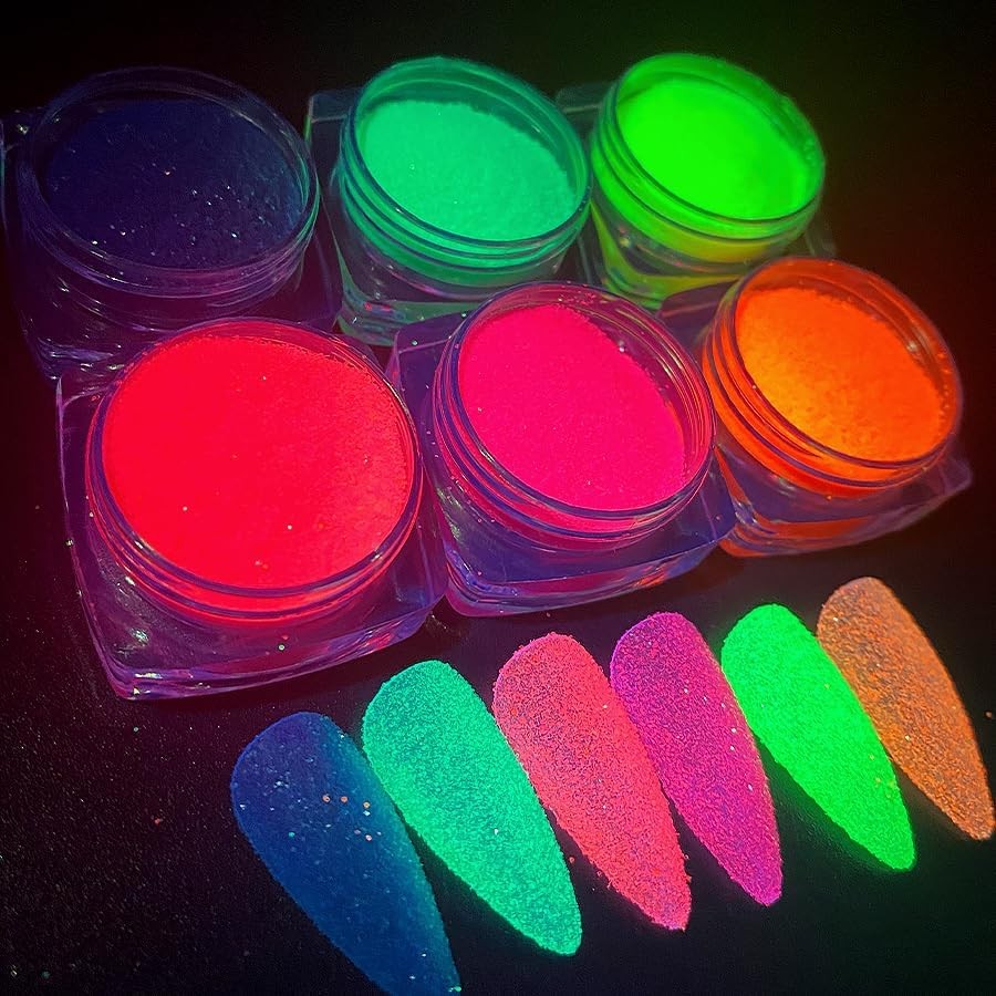 6 Boxes Neon Pigment Powder for Nails,Night Fluorescence Pigment Iridescent N…