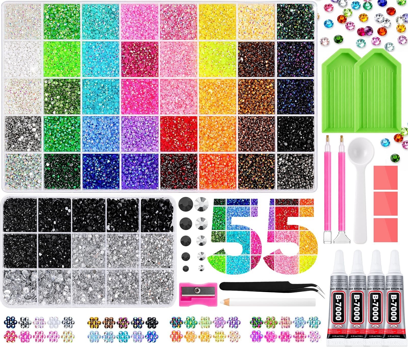 50000Pcs Multicolor Jelly Rhinestones Kit for Diamond Art & Nail Crafts, Flatbac