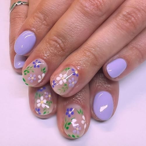 144 Pcs Flower Press on Nails – Short Square Fake Nails – Spring False Style-2