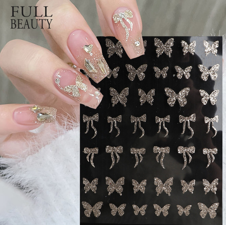 3D Sparkly Glitter Butterfly Bow Bunny Rabbit Flame Nail Art Decal Sticker NS49