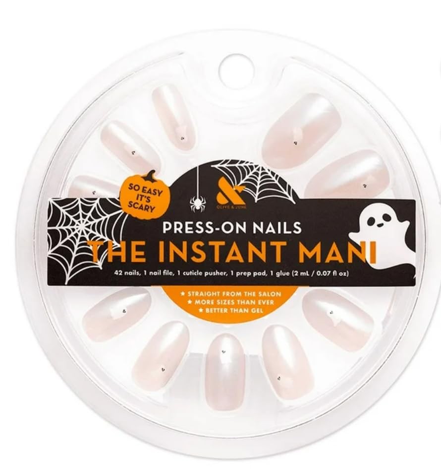 Instant Mani Oval Press-On Nails – 42 Pieces Medium Iridescent Ghosts