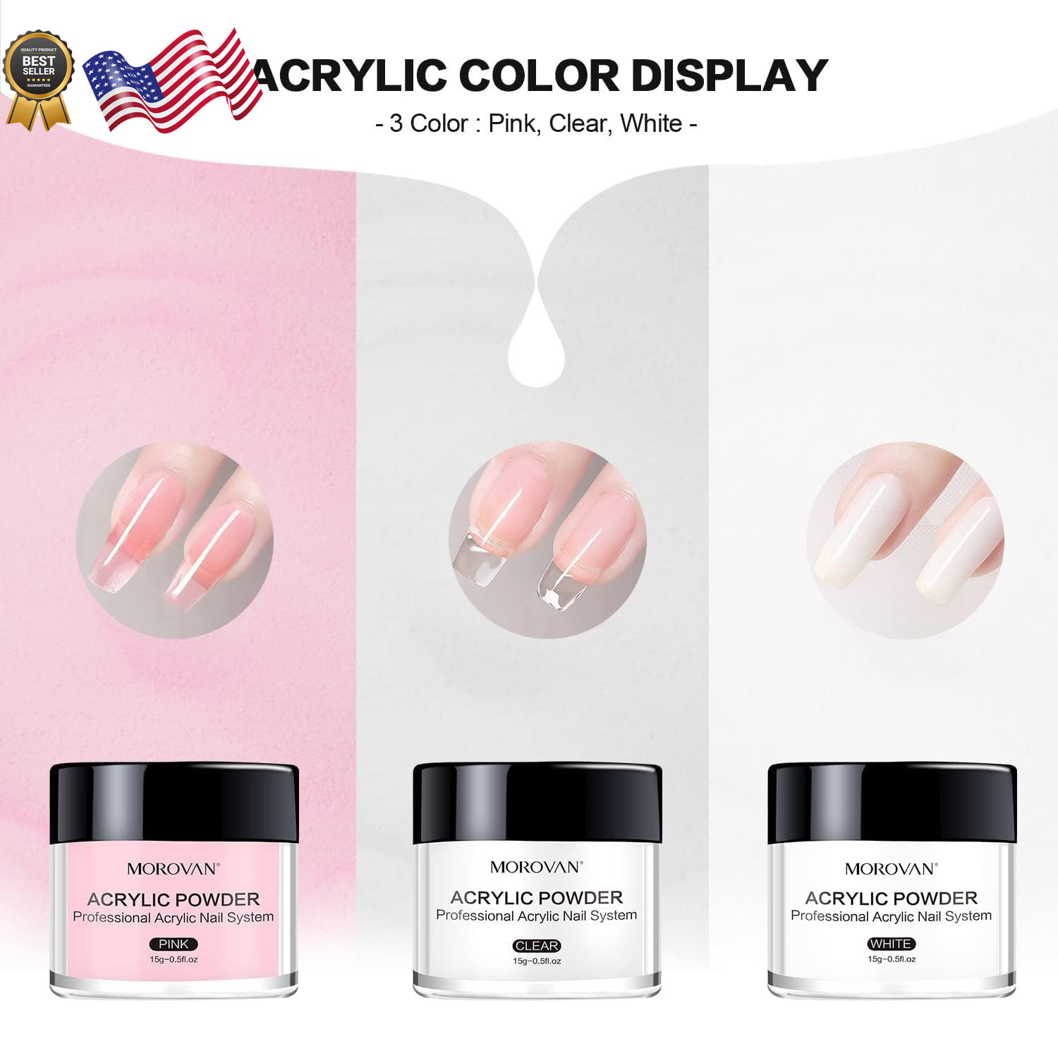 Acrylic Nail Kit: Clear Pink White Powder and Professional Liquid Set for Nail