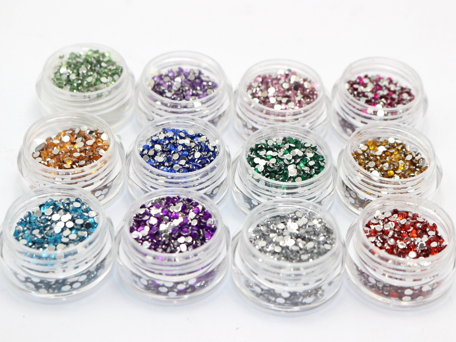 12,000 Acrylic Faceted Round Flatback Rhinestone Gems 2mm + 12 Storage Box Nail