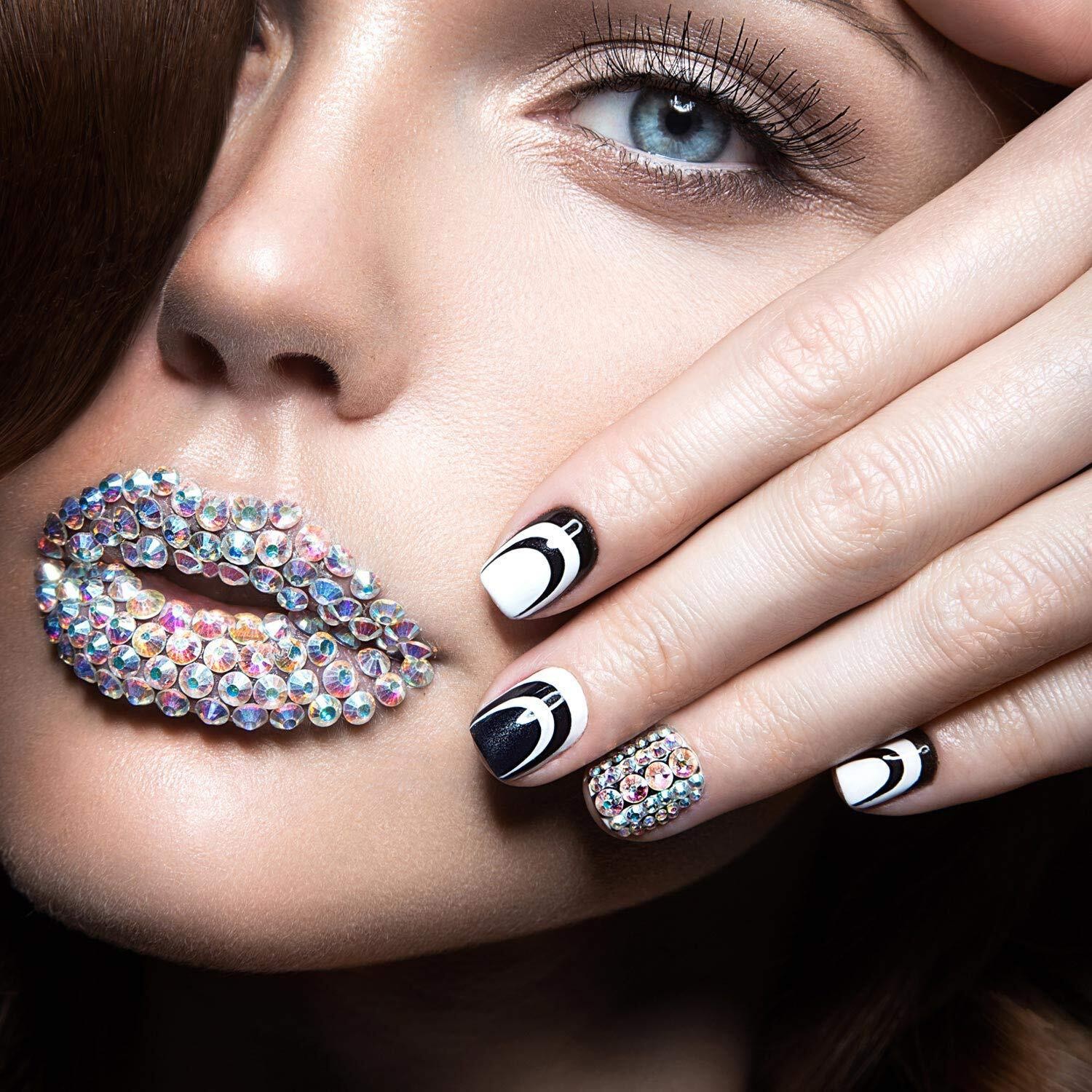 Colorful Diamond Crystals Flatback Glass Rhinestones Gems 3D Nail Art Decor Kit