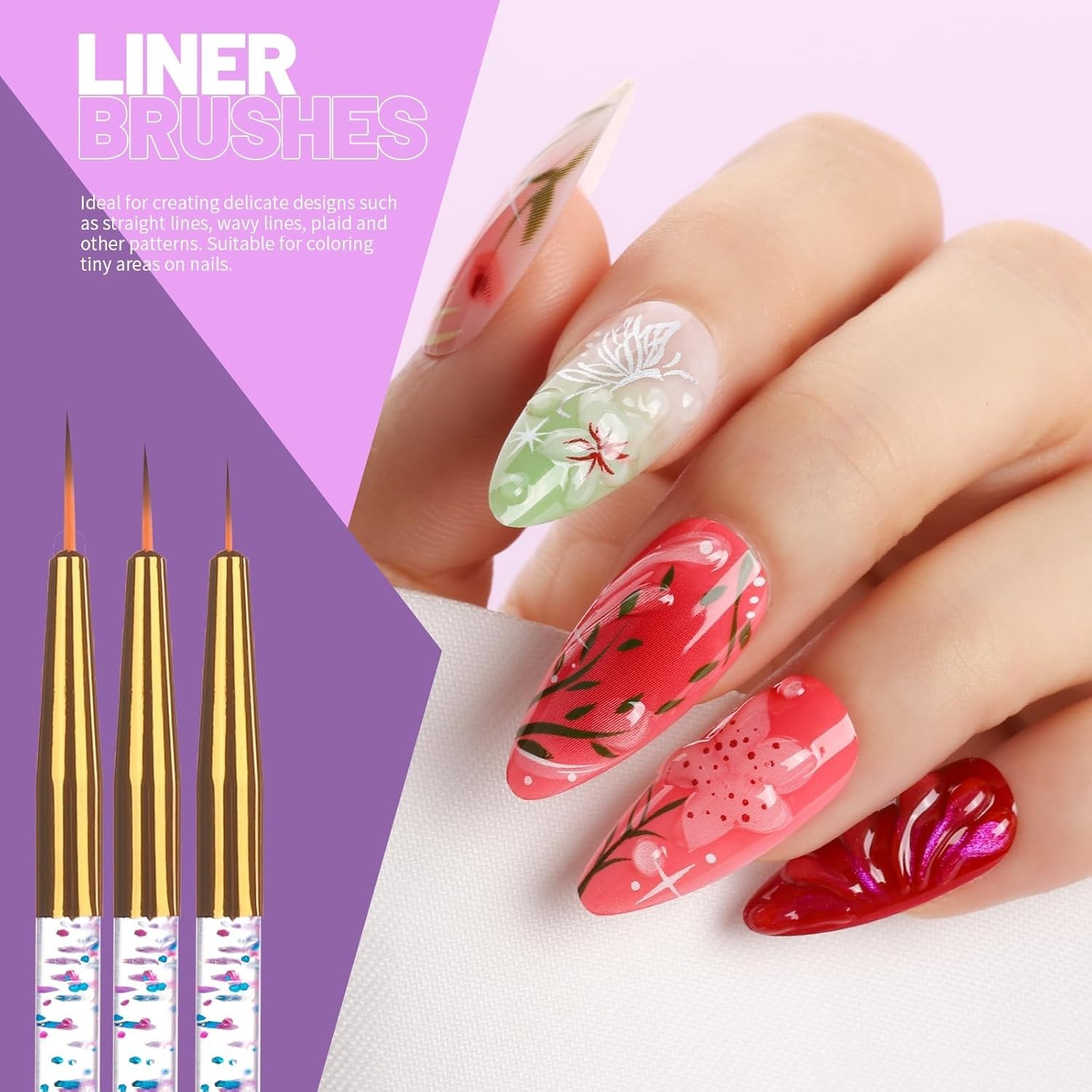Nail Art Tools Set, 23 Pcs Nail Art Brushes, 5 Pcs Nail Dotting Tool, 2 Set o…