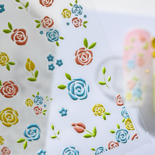 5D Multicolor Rose Nail Art Stickers, Blue Flowers Nail Stickers(118)