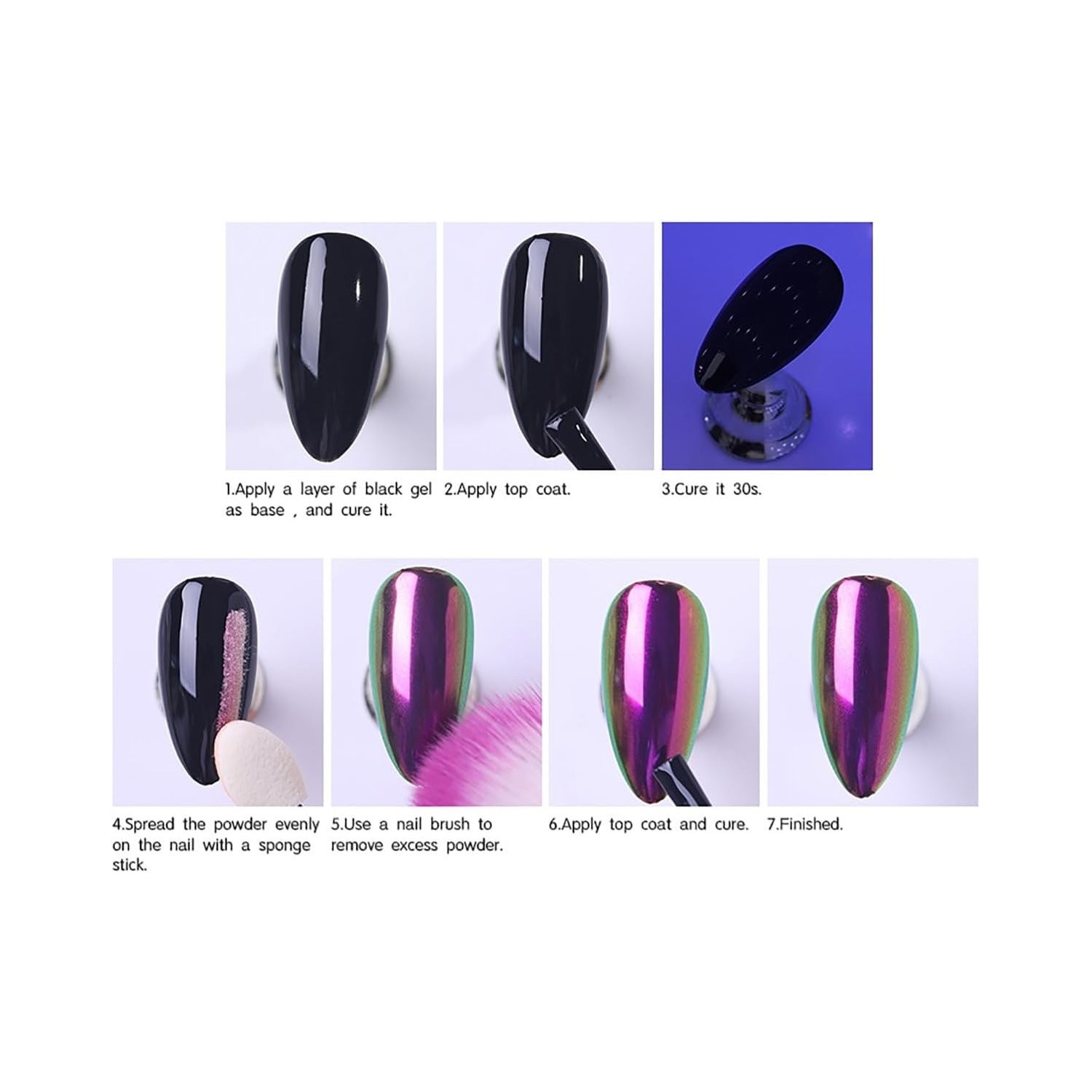 4pcs Metallic Nail Powder Set for Gel Nails with Holographic Glitter Effect