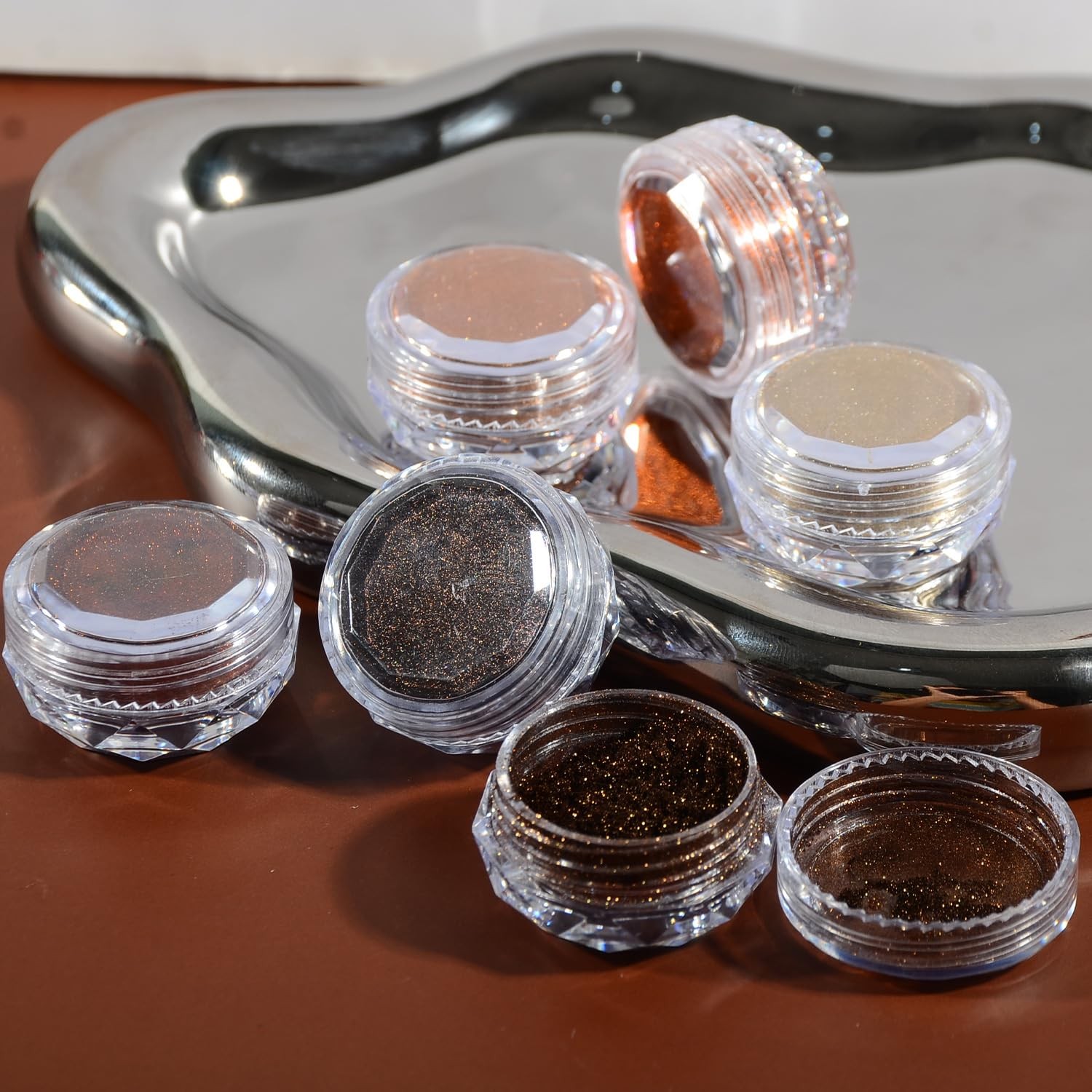 Chrome Nail Powder Set, 6 Maillard Colors Metallic Brown Chrome Nail Powder M…