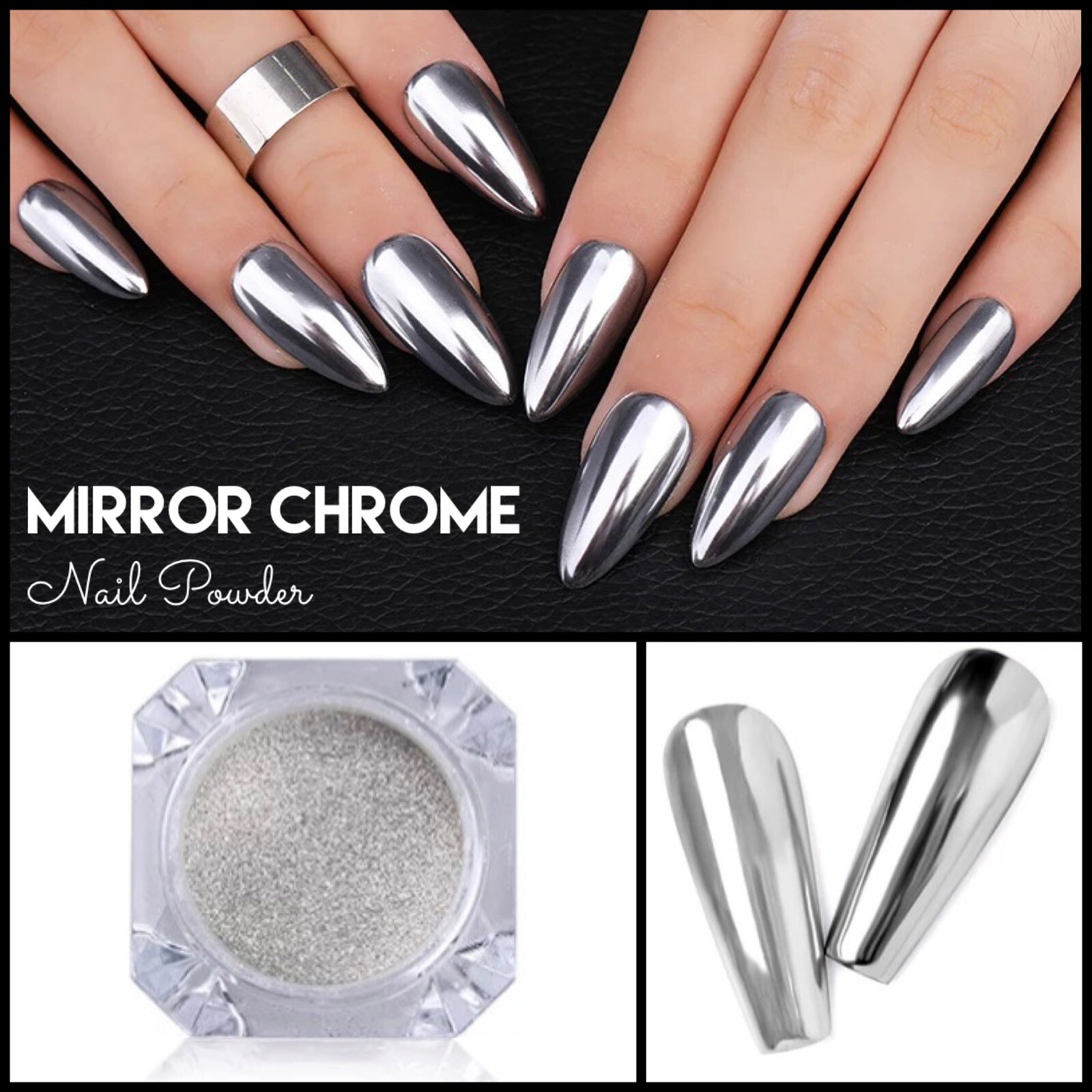 MIRROR NAIL POWDER Silver CHROME for Rose Gold Nails EFFECT Pigment Nail Art R