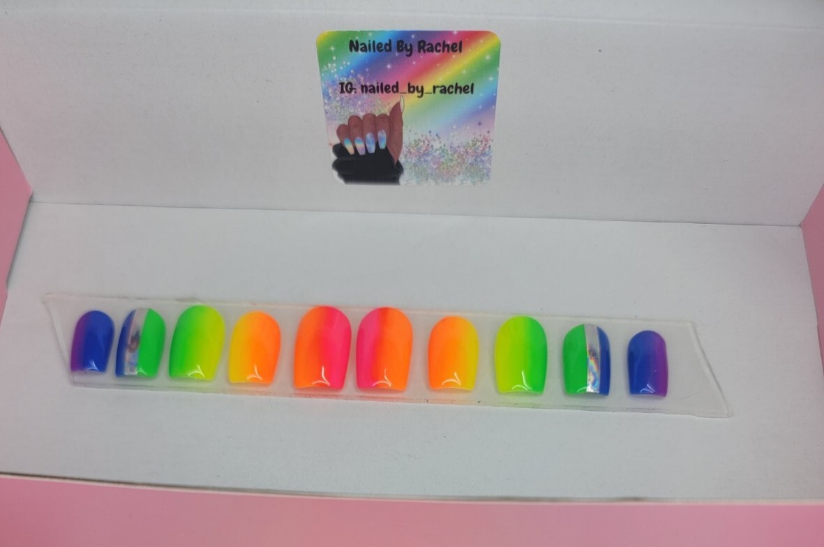 Neon Rainbow ombre nails Press On nails short square pride nails